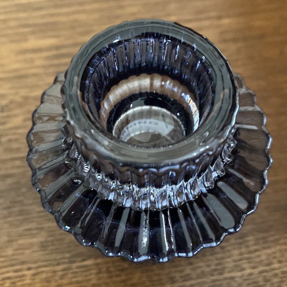 Three Ribbed Grey Glass Taper Candle Holders - Picture 3 of 4